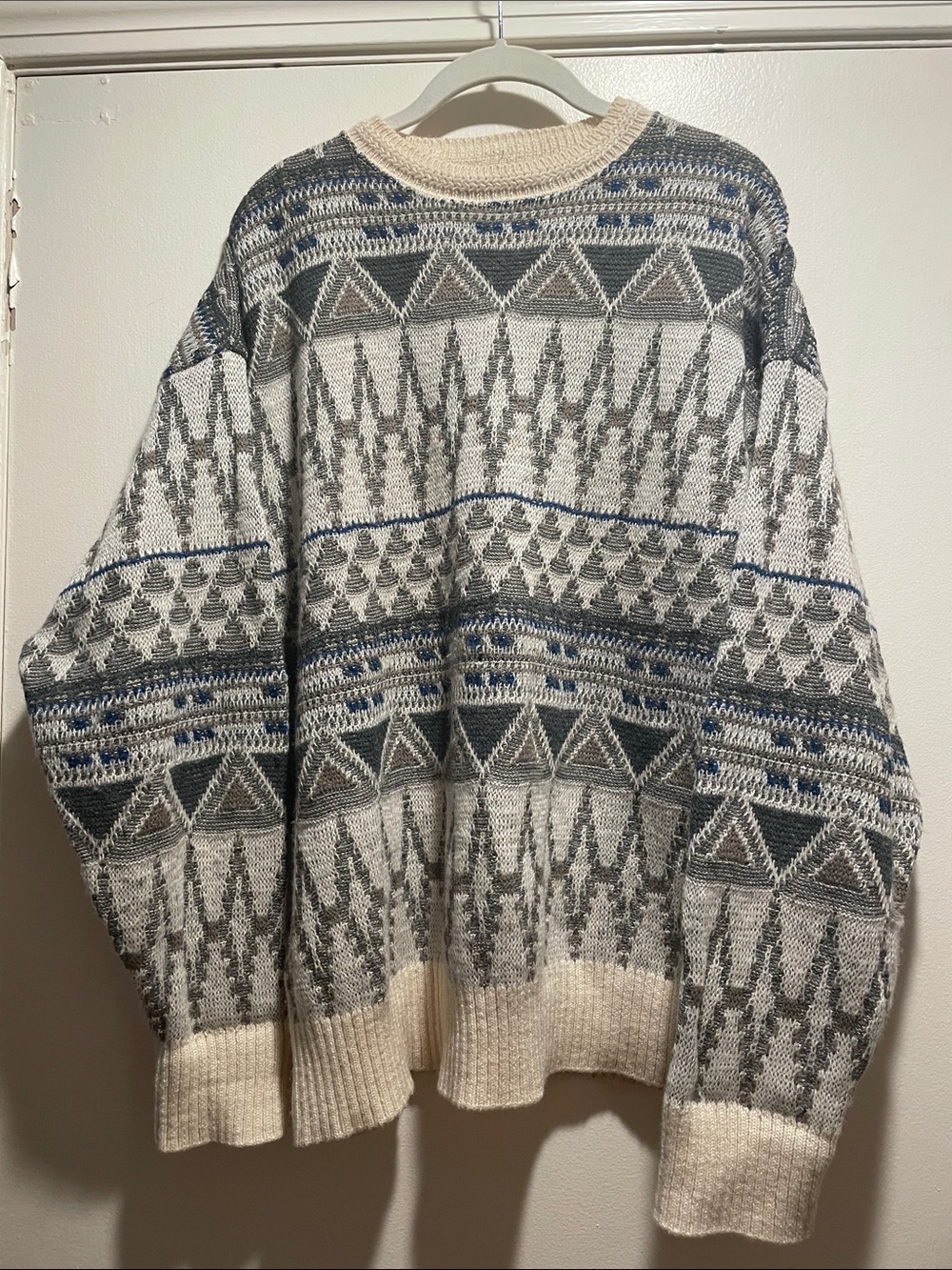 Vintage 60s Pendleton 100% Pure Virgin Wool Geometric Knit Sweater Men's XL Over